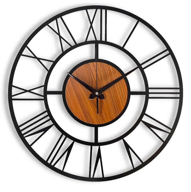 AVVIC MART Wall Clock Stylish Metal Analog Wall Clock for Living Room, Bedroom, Office, Kitchen, Home and Hall | Antique Fancy Big Size Modern Wall Watch (Black(ST-4WOODEN), 40 CM) - Image 1