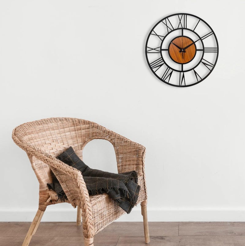 AVVIC MART Wall Clock Stylish Metal Analog Wall Clock for Living Room, Bedroom, Office, Kitchen, Home and Hall | Antique Fancy Big Size Modern Wall Watch (Black(ST-4WOODEN), 40 CM) - Image 5