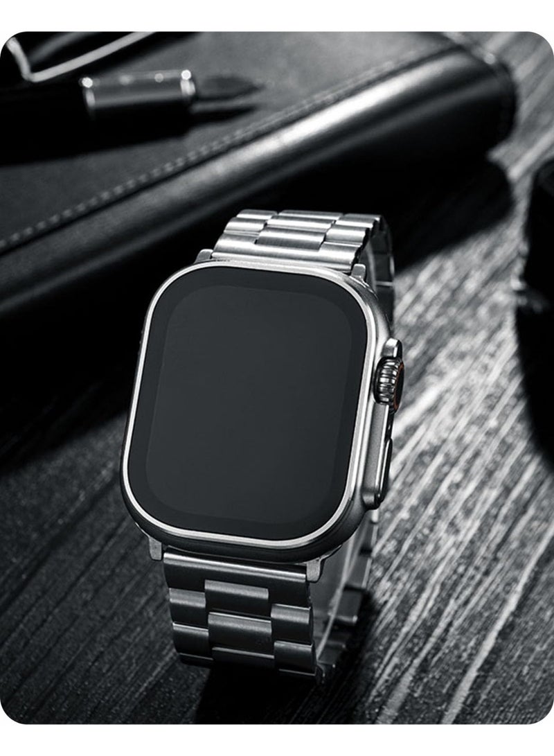 شيك فايب متوافق مع سوار ساعة أبل مقاسات 44 مم، 45 مم، 49 مم، 42 مم، 46 مم، سوار ساعة أبل من الفولاذ المقاوم للصدأ للرجال والنساء، مناسب لساعات أبل ألترا 3/ألترا 2/ألترا 49 مم، S11/S10 46 مم، S9/S8/S7 45 مم، SE3/SE2/SE/S6/S5/S4 44 مم، S3/S2/S1 42 مم، فضي اللون - Image 2