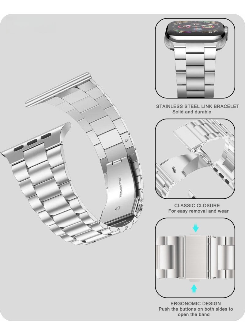 شيك فايب متوافق مع سوار ساعة أبل مقاسات 44 مم، 45 مم، 49 مم، 42 مم، 46 مم، سوار ساعة أبل من الفولاذ المقاوم للصدأ للرجال والنساء، مناسب لساعات أبل ألترا 3/ألترا 2/ألترا 49 مم، S11/S10 46 مم، S9/S8/S7 45 مم، SE3/SE2/SE/S6/S5/S4 44 مم، S3/S2/S1 42 مم، فضي اللون - Image 5