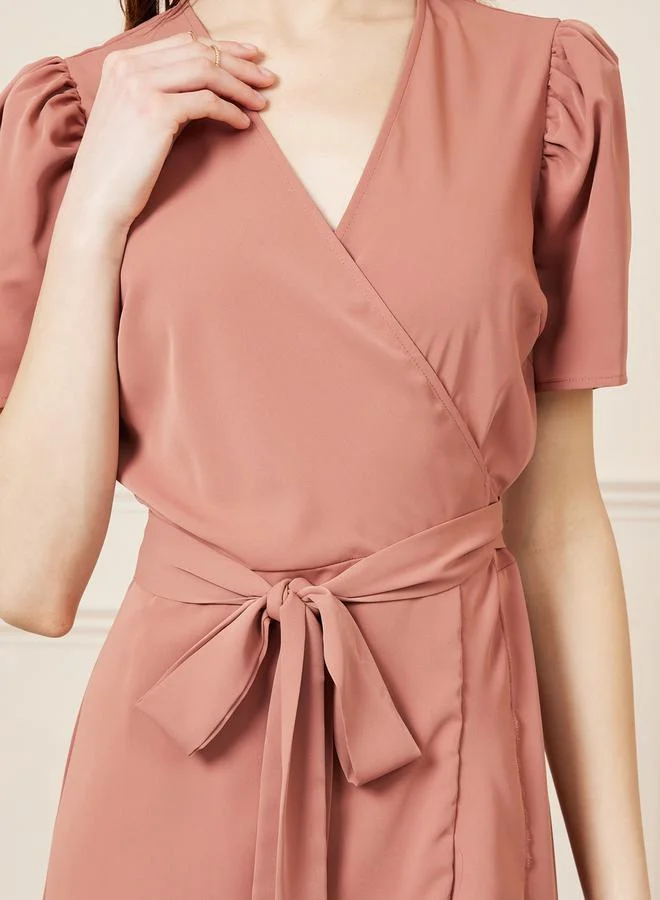 Styli Ruffle Hem A-Line Midi Wrap Dress