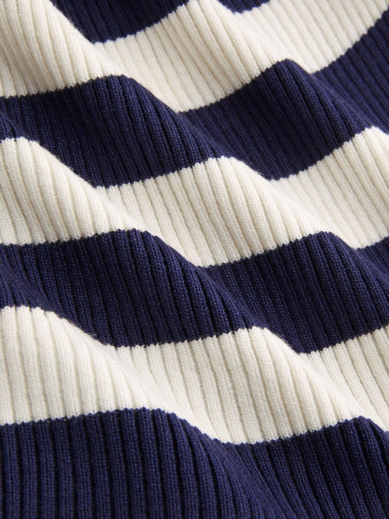 CIDER Striped Crop Tank Tops for Women Sleeveless Square Neck Ruffle Knit Peplum Tops Summer Vacation Outfits Navy Blue - Image 2