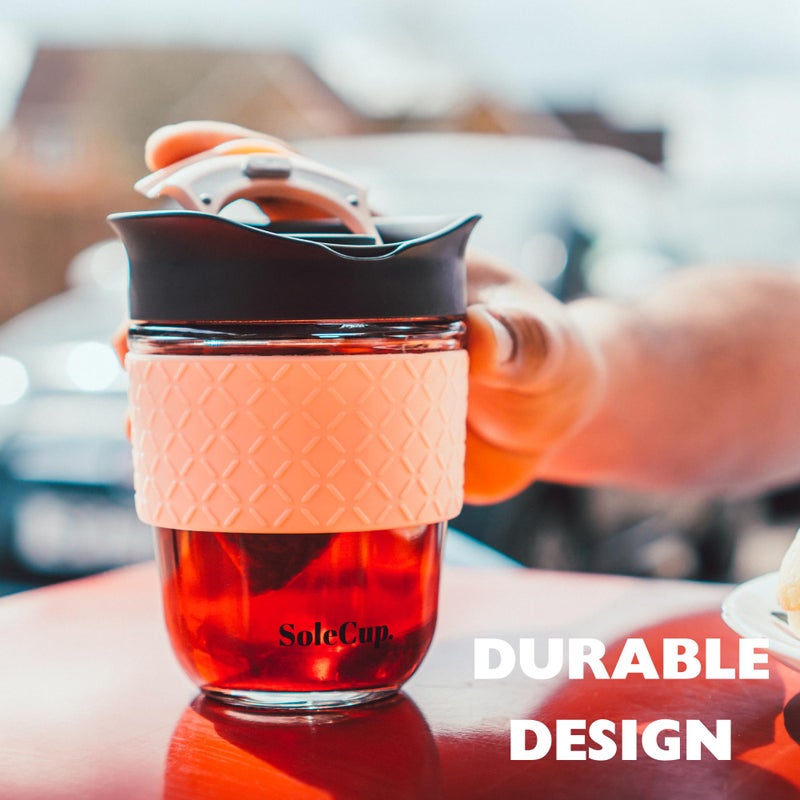 SoleCup. - Reusable Strengthened Glass Travel Cup - Spill Proof Coffee Mug - 12oz/340ml BPA-Free Hot Drink Travel Mug with Lid & Silicone Band (Ice Cream, 12oz) - Image 5