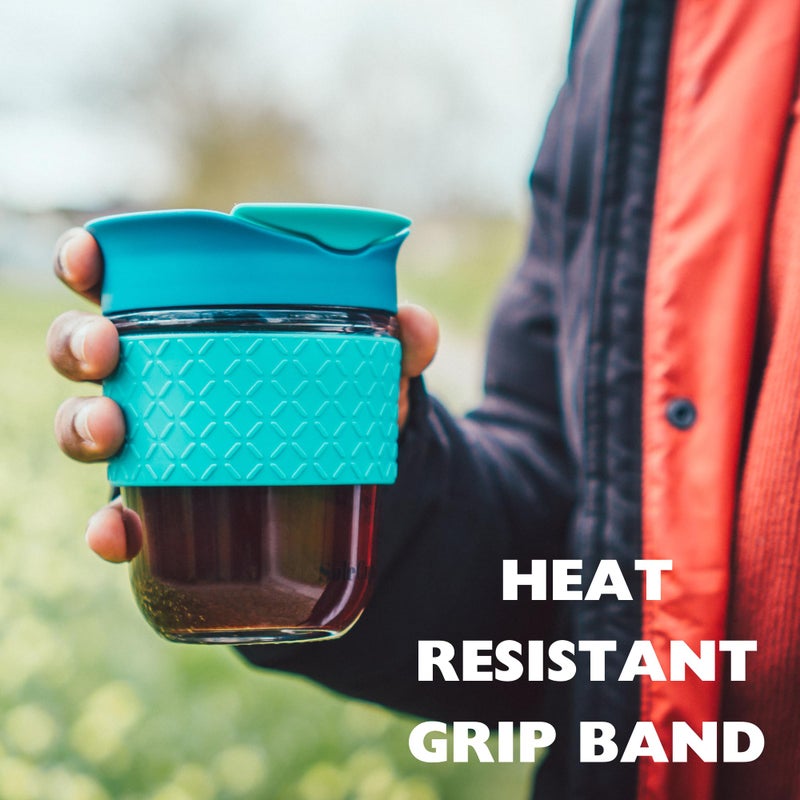 SoleCup. - Reusable Strengthened Glass Travel Cup - Spill Proof Coffee Mug - 12oz/340ml BPA-Free Hot Drink Travel Mug with Lid & Silicone Band (Ice Cream, 12oz) - Image 3