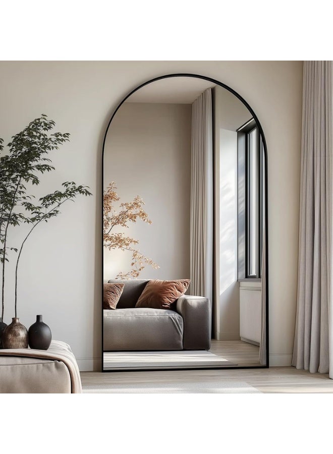 Full Length Mirrorr Large Arch Floor Mirror with Stand Arched Full Body Mirror Standing Hanging or Leaning Wall for Bedroom, Entryway, Black - Image 1