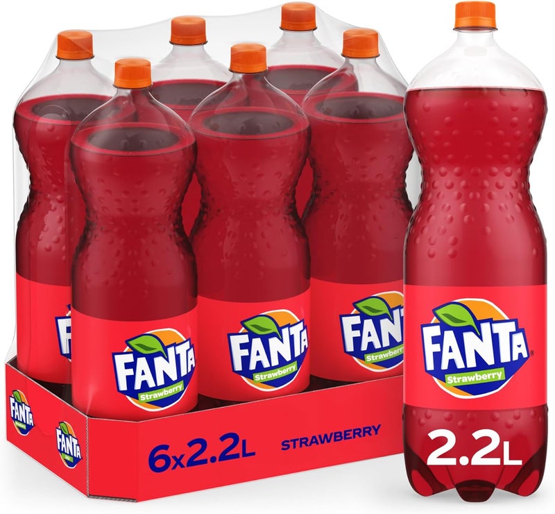 Fanta Strawberry Carbonated Soft Drink, 2.2L Bottles, Pack of 6 - Image 1