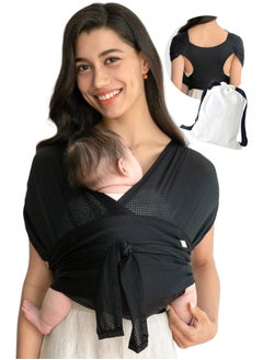 KASTWAVE Baby Carrier Wrap Summer Mesh Breathable Baby Carrier Easy to Wear Hands-Free Baby Carrier Moisture Wicking Soft Ideal for Newborns and Kids Under 44lbs (Black)  - Image 1