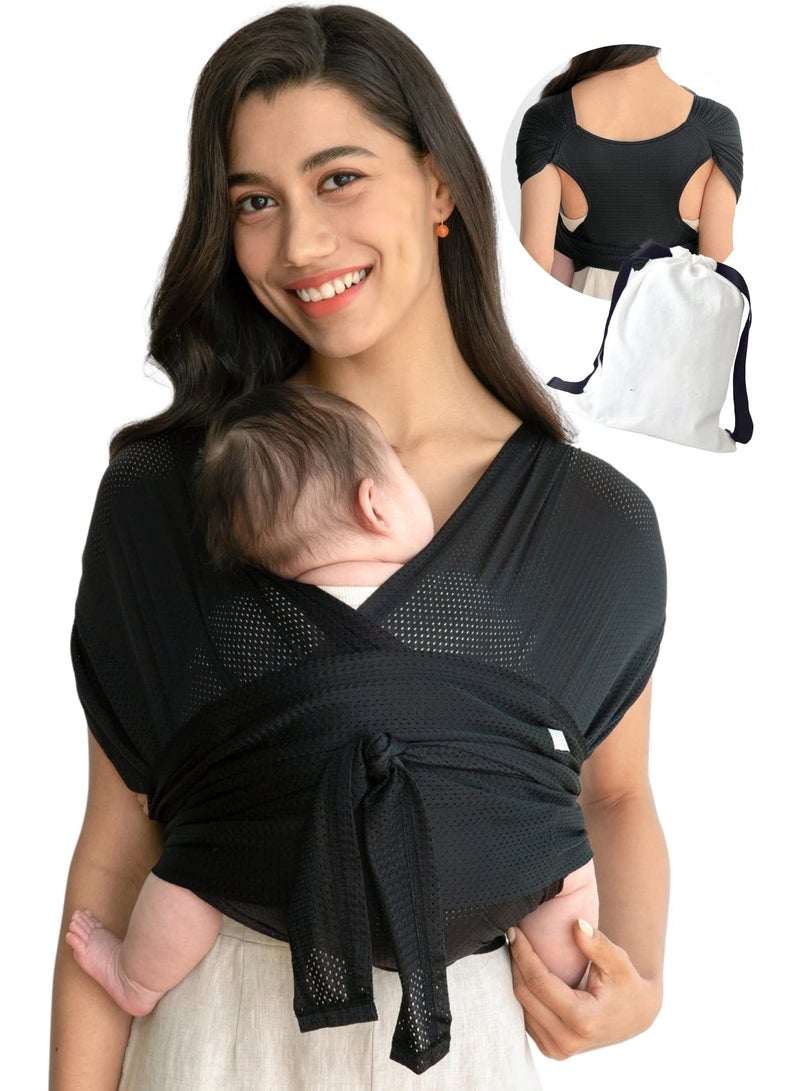 KASTWAVE Baby Carrier Wrap Summer Mesh Breathable Baby Carrier Easy to Wear Hands-Free Baby Carrier Moisture Wicking Soft Ideal for Newborns and Kids Under 44lbs (Black) - Image 1