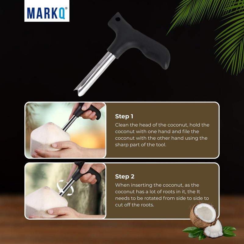 MARKQ أداة فتح جوز الهند من الفولاذ المقاوم للصدأ - فتاحة فواكه بمقبض مريح لفتح جوز الهند بسهولة، أداة مطبخ متينة ومقاومة للصدأ، عبوة من 2 - Image 3