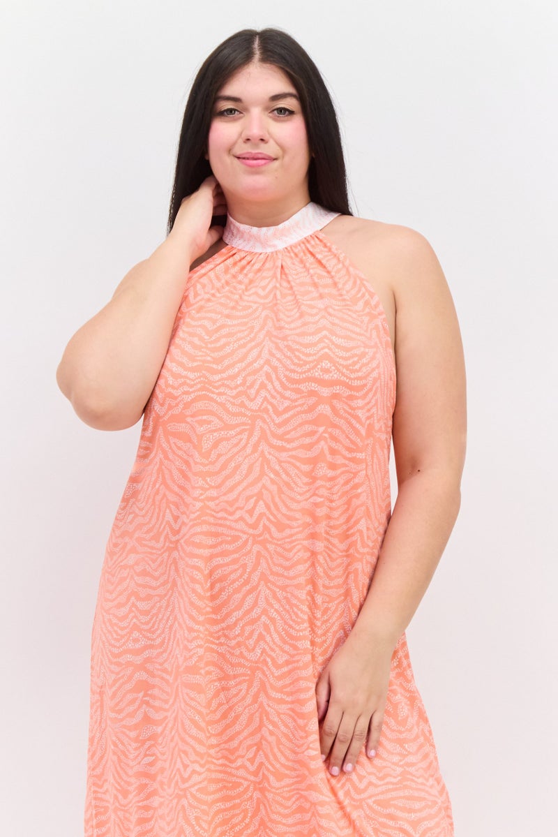 HALSTON H by HalstonWomen Allover Print Midi Dress, Orange - Image 3