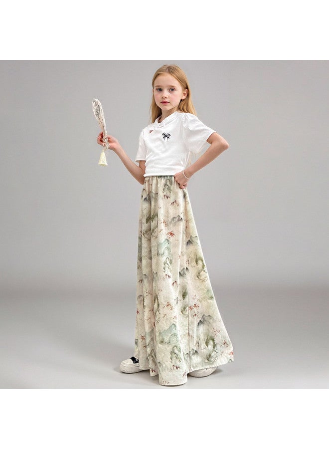 Bumblebee Girl's Outfit Summer 2025 New Trendy Kids Wide-leg Pants Chinese Style Lightweight Big Girl's Culottes - Image 4