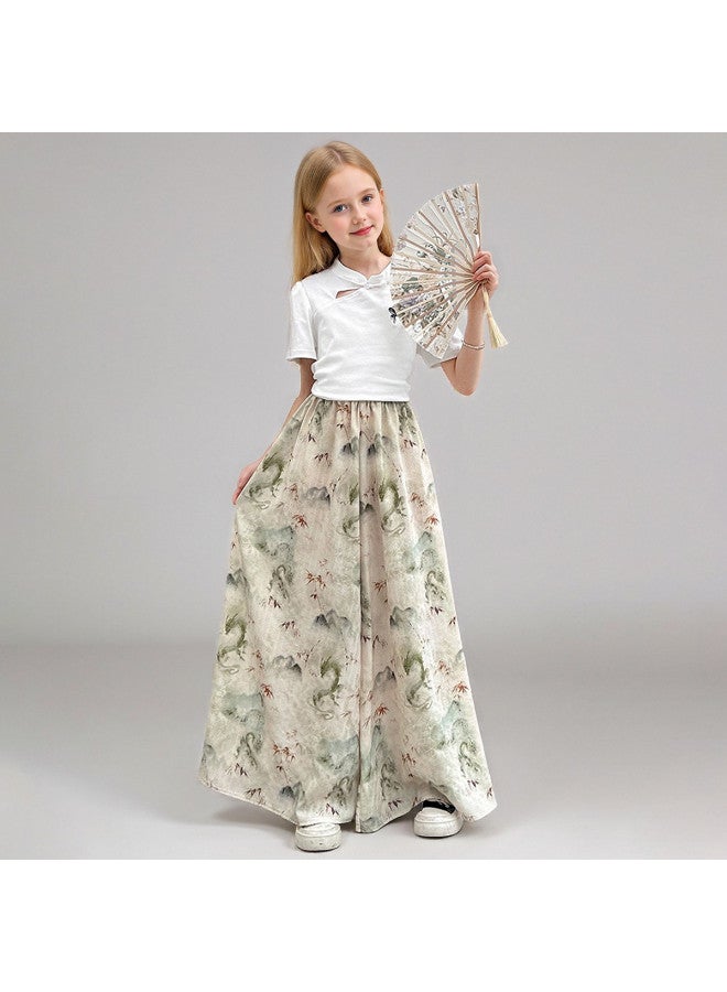 Bumblebee Girl's Outfit Summer 2025 New Trendy Kids Wide-leg Pants Chinese Style Lightweight Big Girl's Culottes - Image 3
