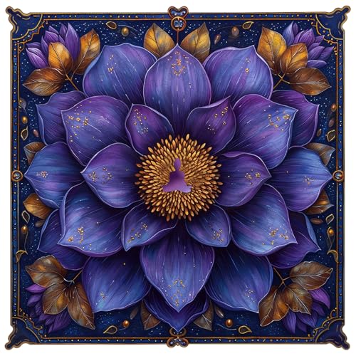 Mys Aurora Puzzles for Adults Mandala Flower Wooden Puzzles 500 Pieces Unique Shaped Lotus Yoga Gifts Jigsaw Puzzles for Yoga Lover Fun Challenge Family Game 164 x 165 - Image 1