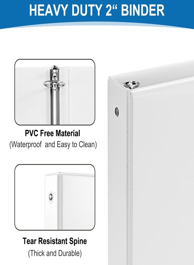 SUQJOY 2" 3 Ring Binder with 2 Interior Pockets, Heavy Duty 2 Inch Binders Holds US Letter Size 8.5'' x 11'' Paper - Round Ring Binders Suitable for Office, Home, and School Use, 6 Pack (White) - Image 3