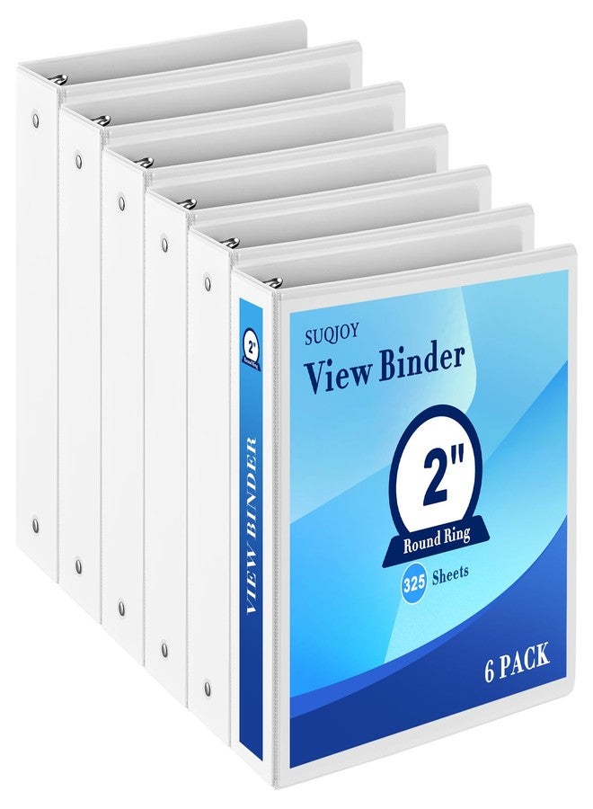 SUQJOY 2" 3 Ring Binder with 2 Interior Pockets, Heavy Duty 2 Inch Binders Holds US Letter Size 8.5'' x 11'' Paper - Round Ring Binders Suitable for Office, Home, and School Use, 6 Pack (White) - Image 1