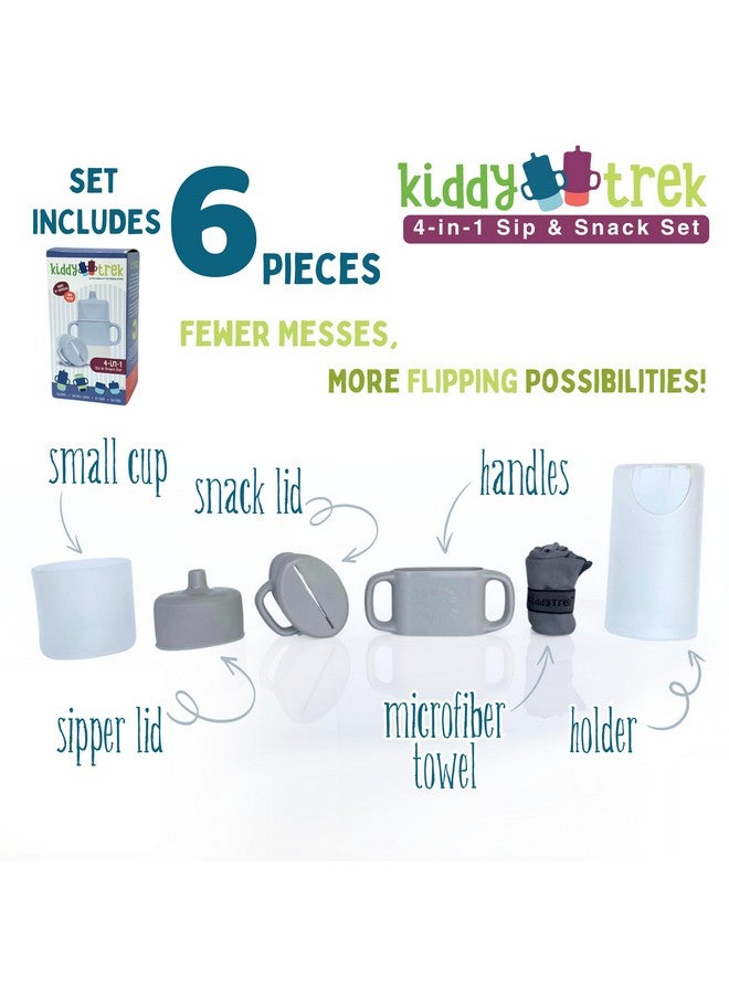 Flipping Holder 4-in-1 KiddyTrek Sip & Snack Set - Travel Food Pouch Holder, Juice Box Holder, Snack Cup, and Sippy for Babies, Toddlers, Kids (Sip & Snack Set, Gray) - Image 2
