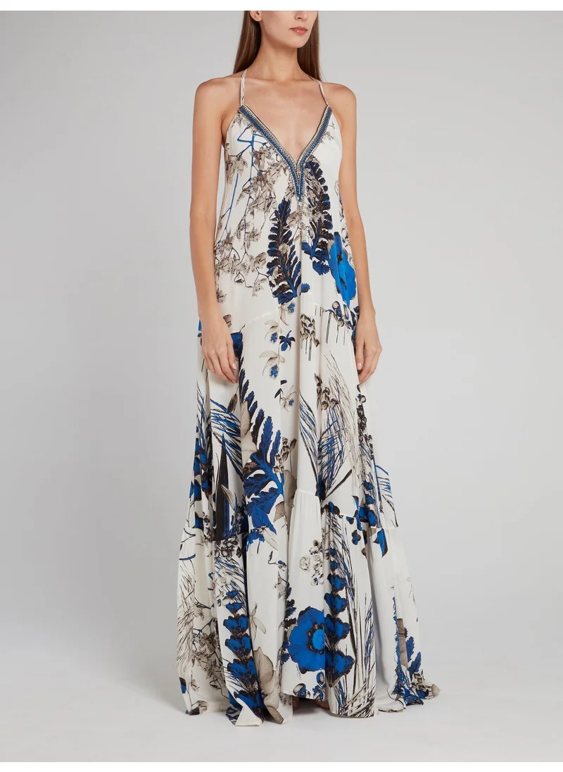 roberto cavalli Floral Print Flounce Maxi Dress