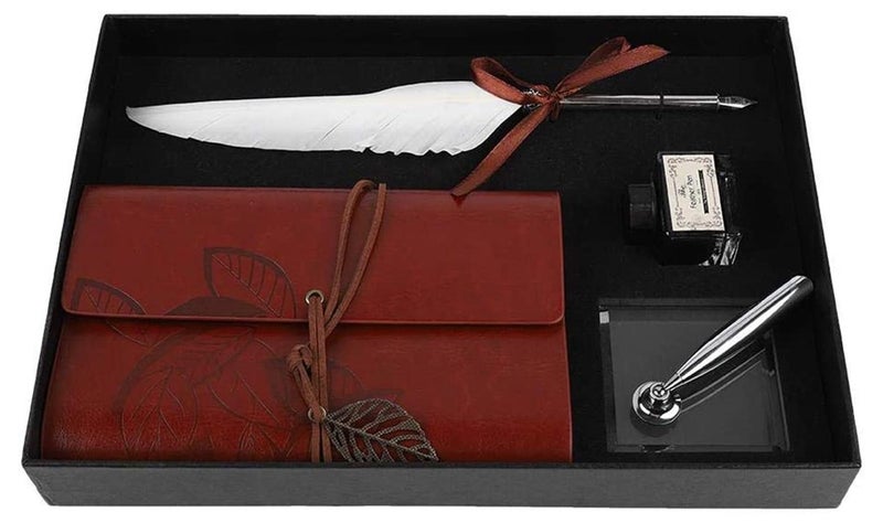 KASTWAVE Pen Lightweight Stationery Gift Box, Notebook, Feather Pen, Ink Bottle Pen School Pen for Student, Elegant Feather Quill Pen, Gift/for Birthday Party, Home Decor (Empty Ink Bottle, White) - Image 1