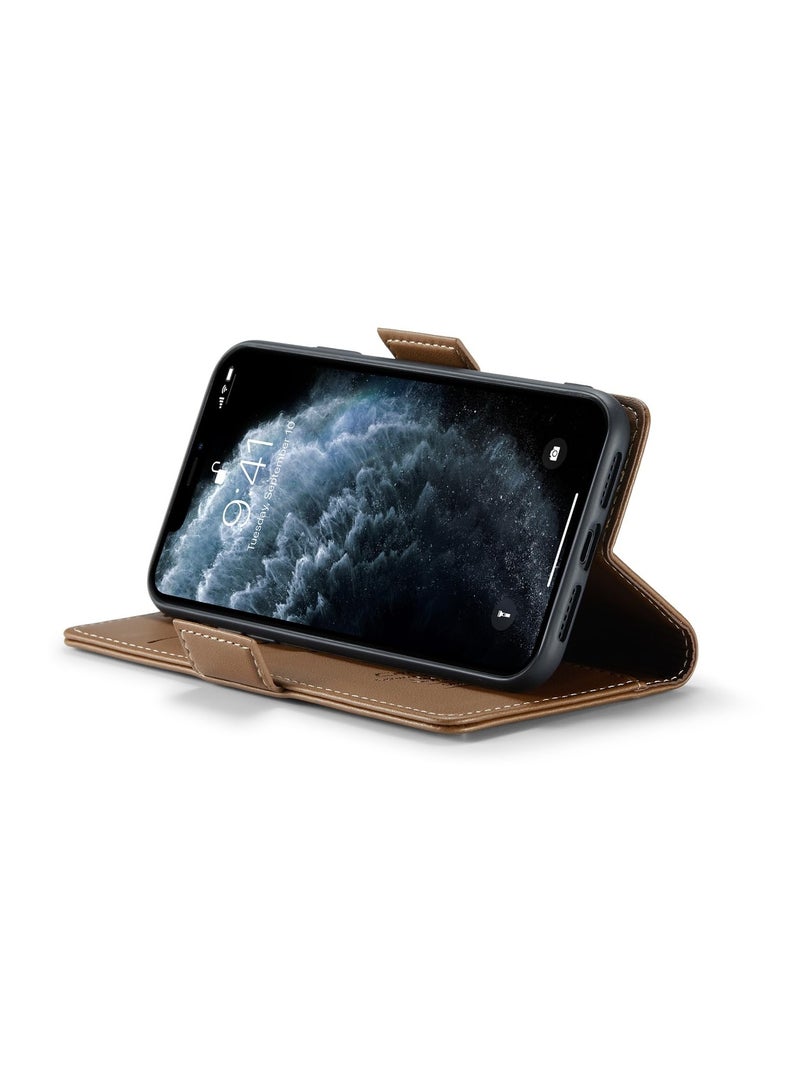 CaseMe Phone Case Luxury PU Leather Design Anti Fingerprint 023 Flip Cover Card Slot Holder Cover For Iphone 11 Pro Max (Brown) - Image 3