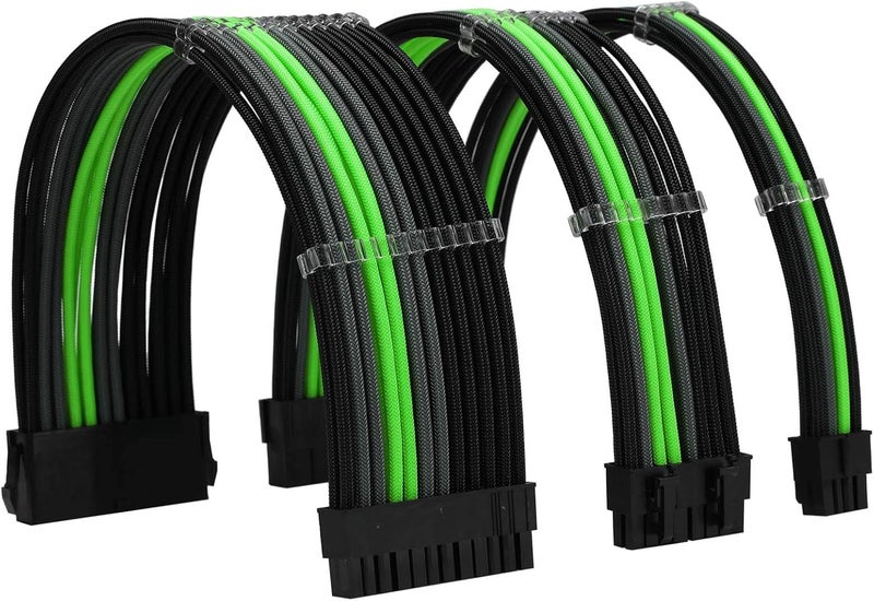 Formulamod Sleeve Extension Power Supply Cable Kit 18AWG ATX 24P+ EPS 8-P+PCI-E8-P with Combs for PSU to Motherboard/GPU Fm-NCK3 (Black Grey Green) - Image 1