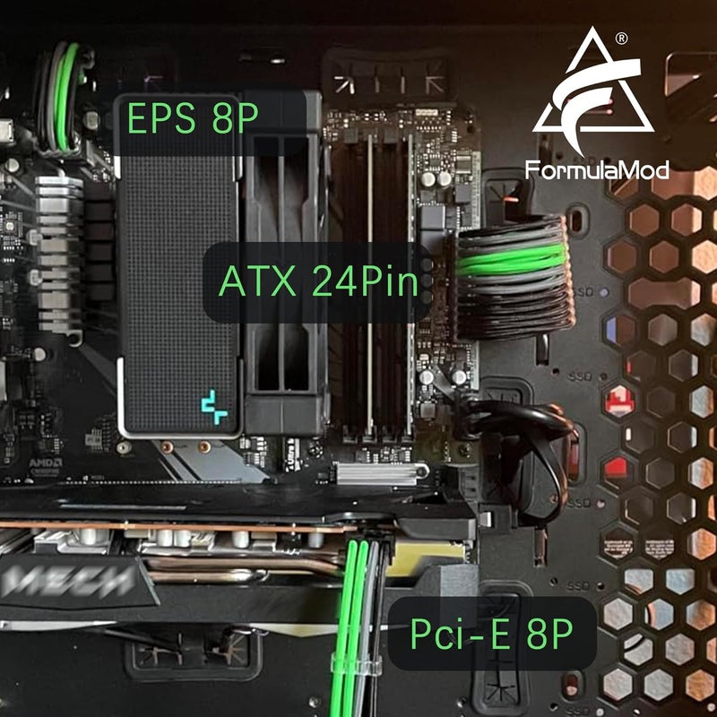Formulamod Sleeve Extension Power Supply Cable Kit 18AWG ATX 24P+ EPS 8-P+PCI-E8-P with Combs for PSU to Motherboard/GPU Fm-NCK3 (Black Grey Green) - Image 2