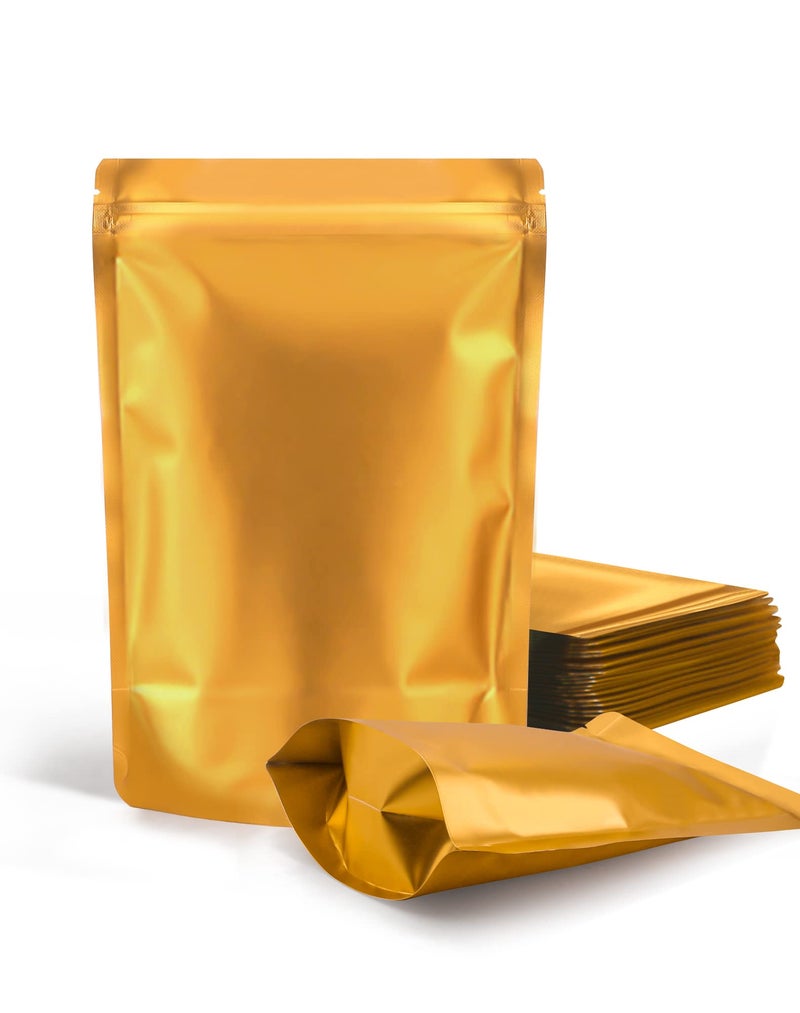 FireKylin 100 Pack Resealable Stand Up BagsSmell Proof Pouch Sealable Foil Pouch Bags for Packaging Gold 35 x 51 - Image 2