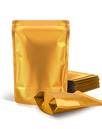 FireKylin 100 Pack Resealable Stand Up BagsSmell Proof Pouch Sealable Foil Pouch Bags for Packaging Gold 35 x 51 - Image 1