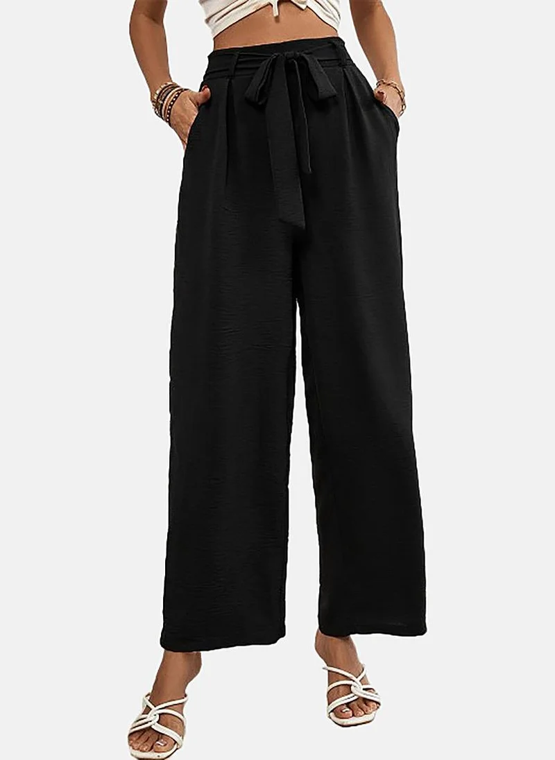 YUNIQEE Black Soild Relaxed Fit Palazzos