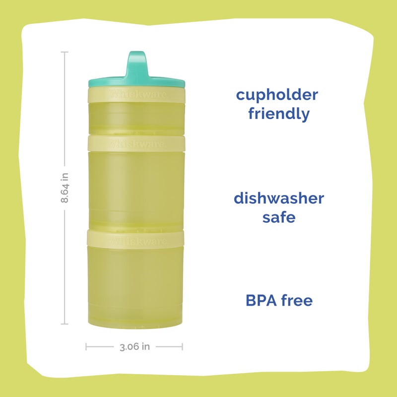 Whiskware Stackable Snack Containers for Kids and Toddlers, 3 Stackable Snack Cups for School and Travel, Teal/Yellow - Image 1
