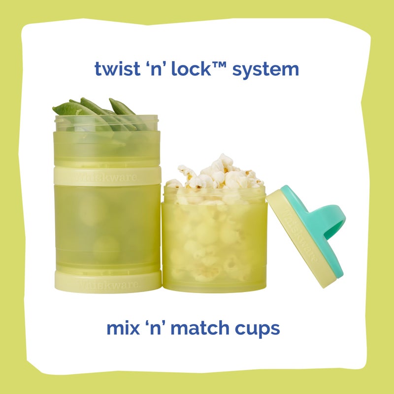 Whiskware Stackable Snack Containers for Kids and Toddlers, 3 Stackable Snack Cups for School and Travel, Teal/Yellow - Image 2