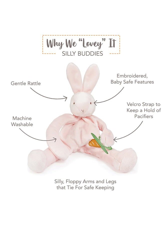 Bunnies by the Bay Bunnies By The Bay "Blossom" Bunny Silly Buddy - Animal Pacifier Holder Plush Toy with Velcro Loop Attachment - 10" (25cm) Size  - Image 3
