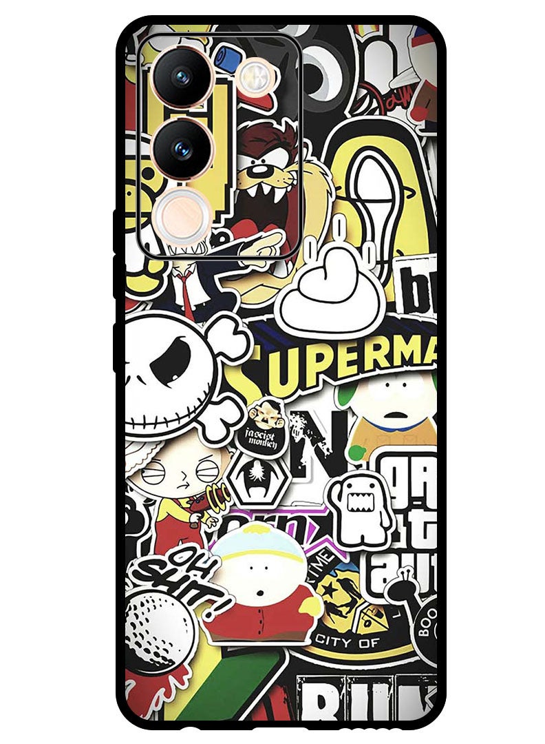 Theodor Protective Case Anti Scratch Shock Proof Bumper Cover For Vivo V29e Cartoon Collage - Image 1
