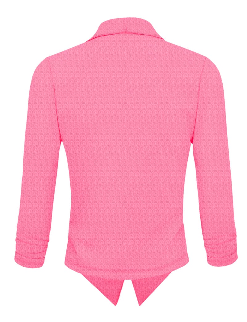 Hybrid & Company Lightweight Open Front Cardigan Classic Ruched Sleeve Work Office Blazer Suit Jackets JK1133 NEON Pink XLarge - Image 4