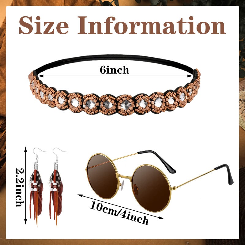 Leumoi 5 Pcs 60s 70s Costume for Women Disco Outfits Hippie Accessories Fringe Vest Boho Flared Pant for Mardi Gras Carnival (Medium,Brown) - Image 5
