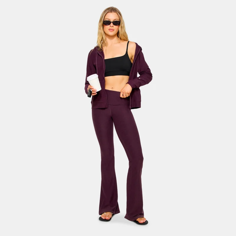 Fabletics Red Women's Cloud Jersey Foldover Flared Leggings for Women | Best Price UAE
