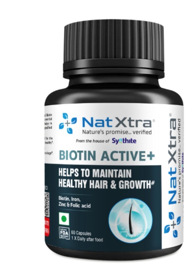 Natxtra Biotin Active Hair Growth Strength Biotin, Folic Acid Iron for Thick, Healthy Hair 60 Veg Capsules
