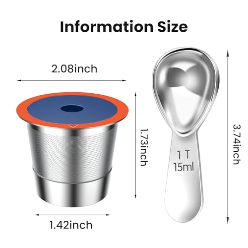 YEOSEN Stainless Steel Reusable K Cups for Keuring 2.0& 1.0, Reusable Coffee Pods for Keuring Coffee Maker,2 Pack K Cups with 1 Pack Scoop, Permanent Filters （2Pack) - Image 3