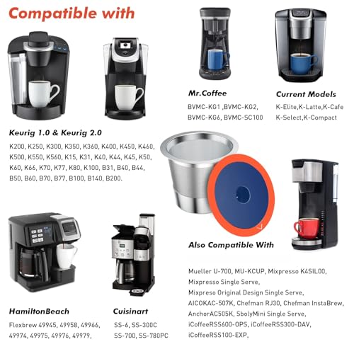 YEOSEN Stainless Steel Reusable K Cups for Keuring 2.0& 1.0, Reusable Coffee Pods for Keuring Coffee Maker,2 Pack K Cups with 1 Pack Scoop, Permanent Filters （2Pack) - Image 4