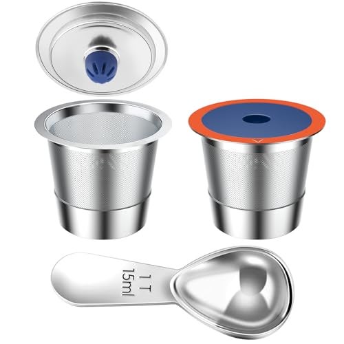 YEOSEN Stainless Steel Reusable K Cups for Keuring 2.0& 1.0, Reusable Coffee Pods for Keuring Coffee Maker,2 Pack K Cups with 1 Pack Scoop, Permanent Filters （2Pack) - Image 1