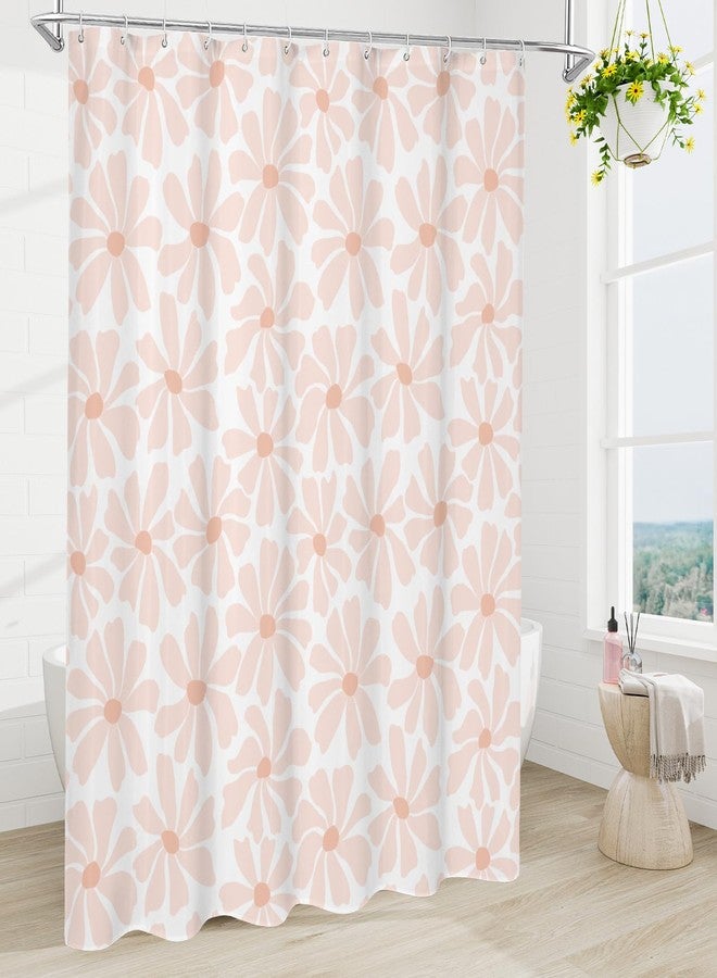Litabel Blush Pink Daisy Floral Shower Curtain, Boho Spring Flower Shower Curtain for Girly Bathroom, Modern Minimalist White Waterproof Fabric Shower Curtain Set, 72x72 Inch - Image 2