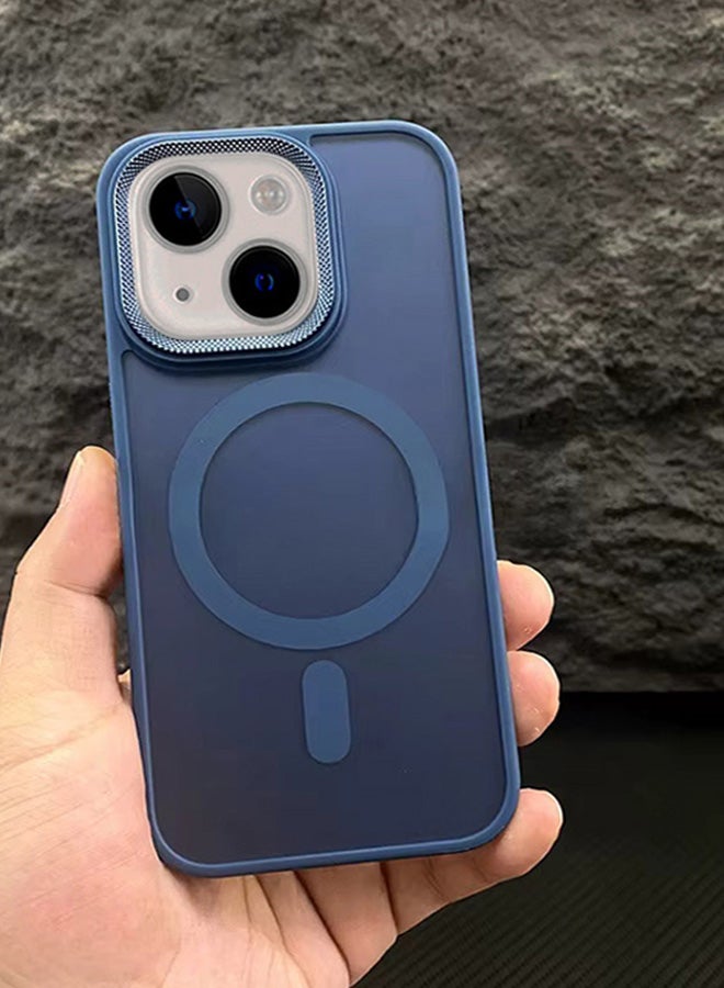 جراب مغناطيسي مقاوم للصدمات لهاتف iPhone 13 مع إطار معدني للكاميرا - غطاء مغناطيسي أنيق غير لامع للرجال والنساء والشباب ويدعم الماج سيف والشحن اللاسلكي - مضاد لبصمات الأصابع، وحماية للكاميرا، ومقاوم للسقوط (أزرق) - Image 1
