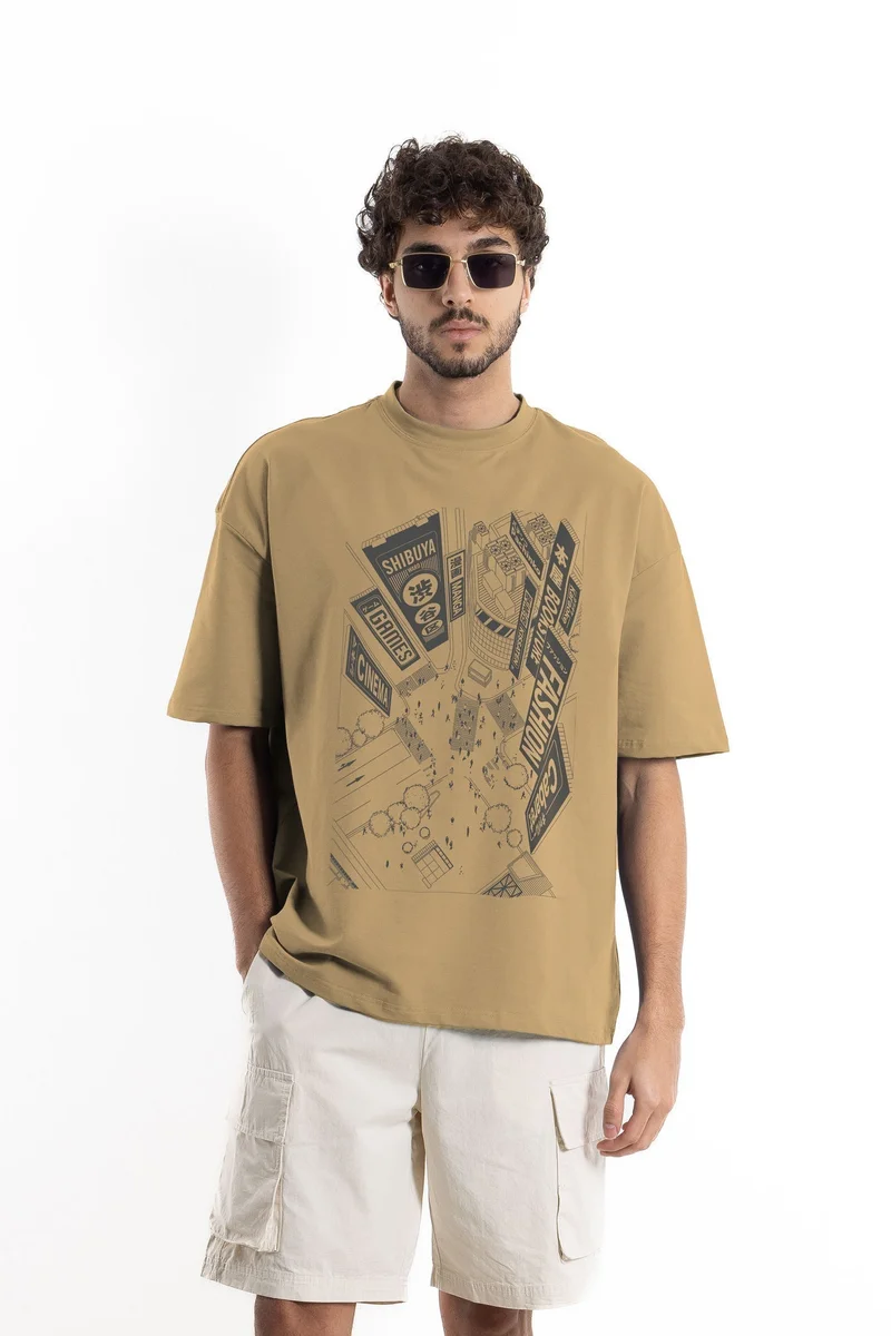 SHAPES PRINTED COTTON BLEND T-SHIRT