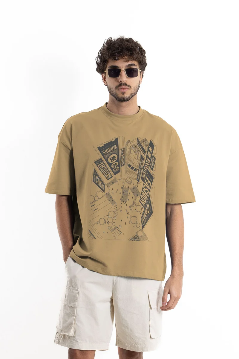 SHAPES PRINTED COTTON BLEND T-SHIRT