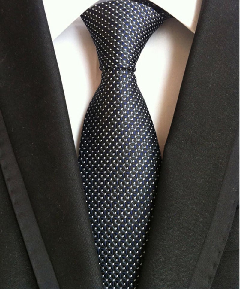 Secdtie Men's Black Navy Blue Patterned Silk Ties Classic Ribbed Designer Luxury Necktie - Image 2