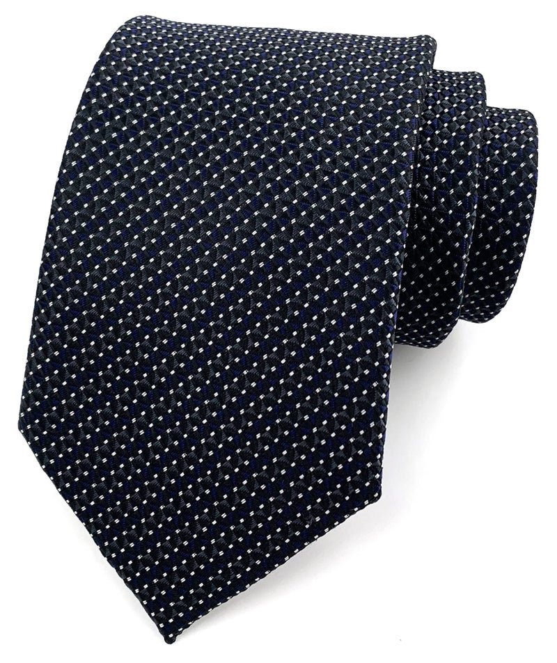 Secdtie Men's Black Navy Blue Patterned Silk Ties Classic Ribbed Designer Luxury Necktie - Image 5