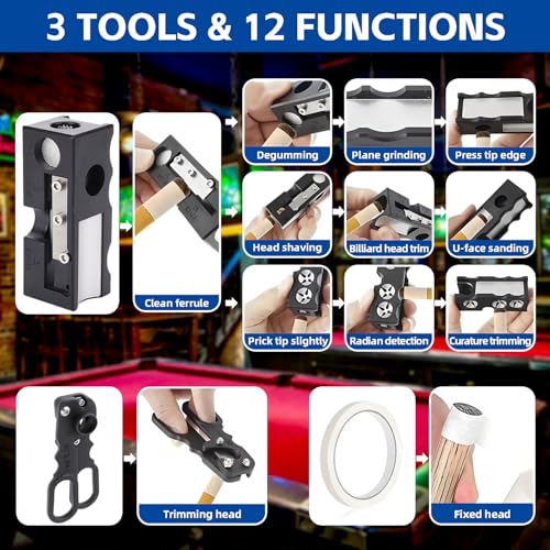 Guokoo 11-in-1 Pool Cue Tips Replacement Kit, Billiards Pool Cue Tip Shaper, Portable Pool Table Accessories for Pool Cue Tip Replacement and Shaping, Pool Cue Tip Repair Kit for Billiard Enthusiasts - Image 2