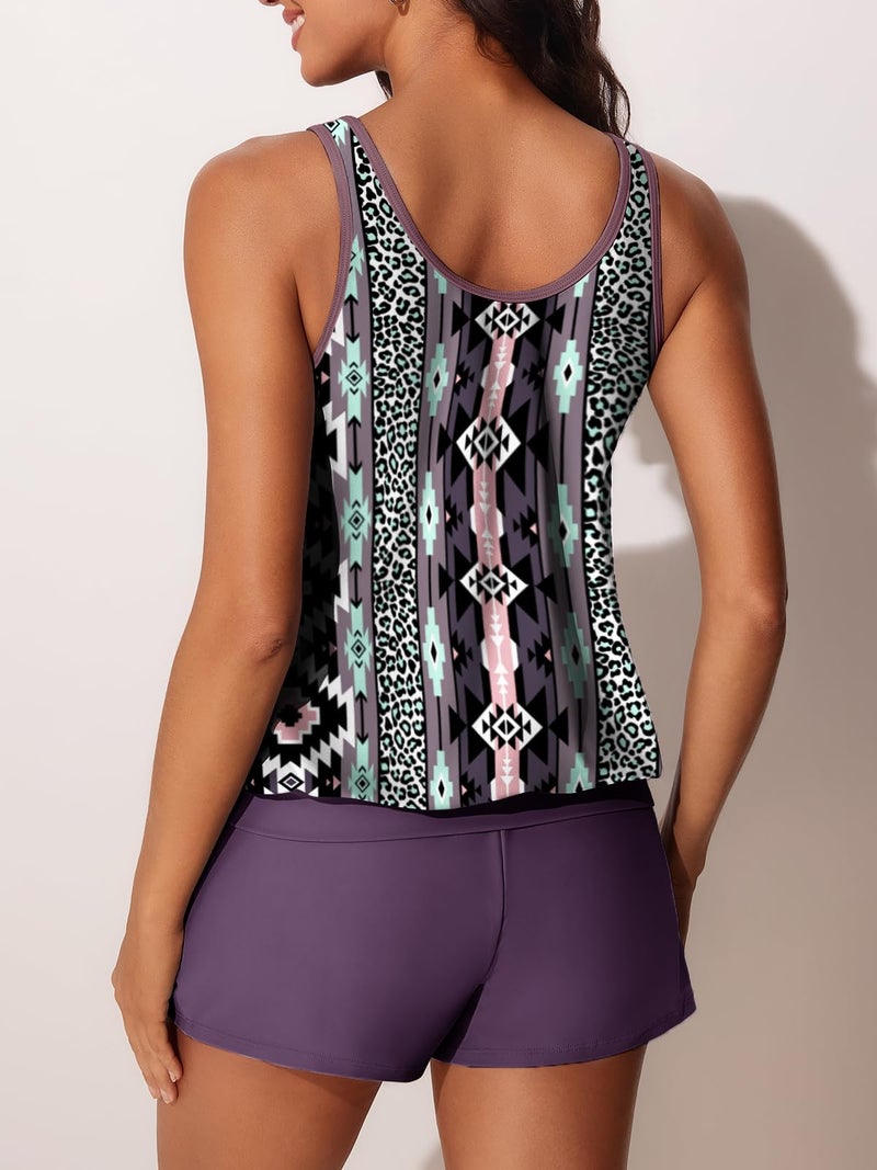 Summer Mae Blouson Women's Tankini Swimsuits Tummy Control Modest 2026 Two Piece with Sporty Pockets Bathing Suits Bohemia - Game Board X-Large - Image 2