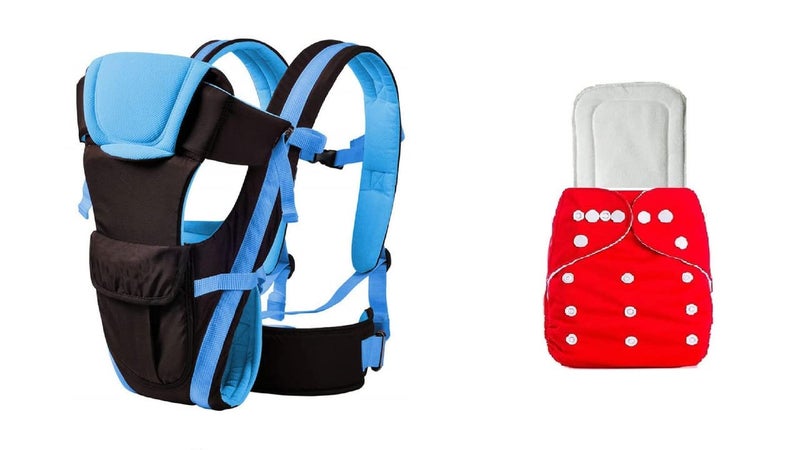 Antil's Black Blue Baby Carrier Bag & Washable/Reuseable Baby Diaper with 5 Layer Insert White Combo - Image 1