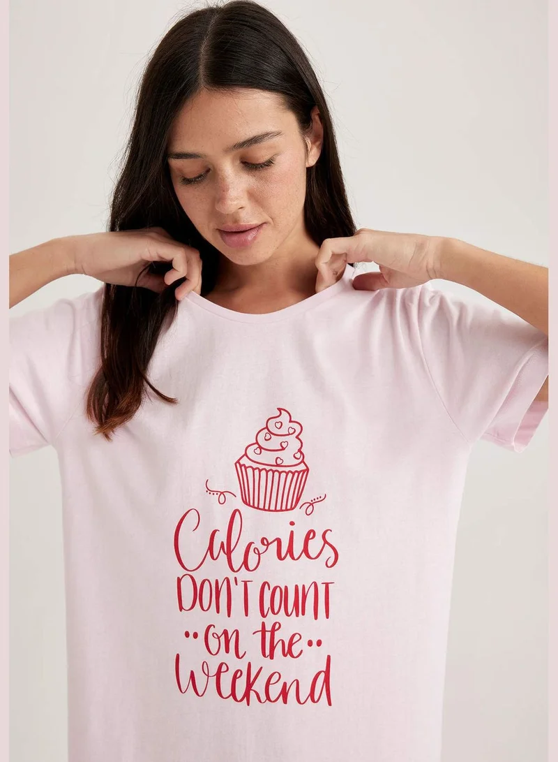ديفاكتو Woman Bike Neck Short Sleeve Homewear Knitted Dress
