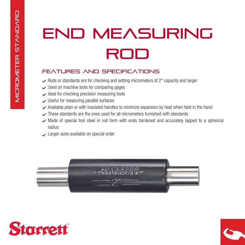 Starrett End Measuring Rod with Insulated Handle and Spherical Ends for Comparing Gages and Measuring Parallel Surfaces - 1/4" Diameter, 2" Length - 234A-2 - Image 2